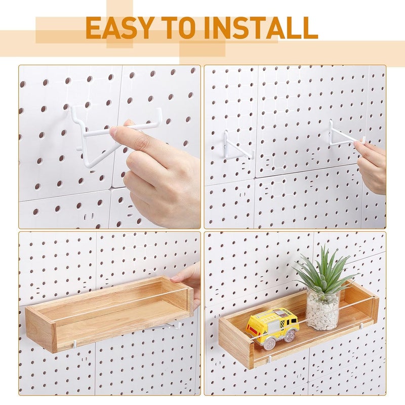 Marsui 2 Pcs Pegboard Shelf Wood with Acrylic 12.2 x 3.94 Inch Display Shelves Brackets with Metal Hooks Heavy Duty Pegboard Accessories for Storage and Organization(Wood) - Image 4